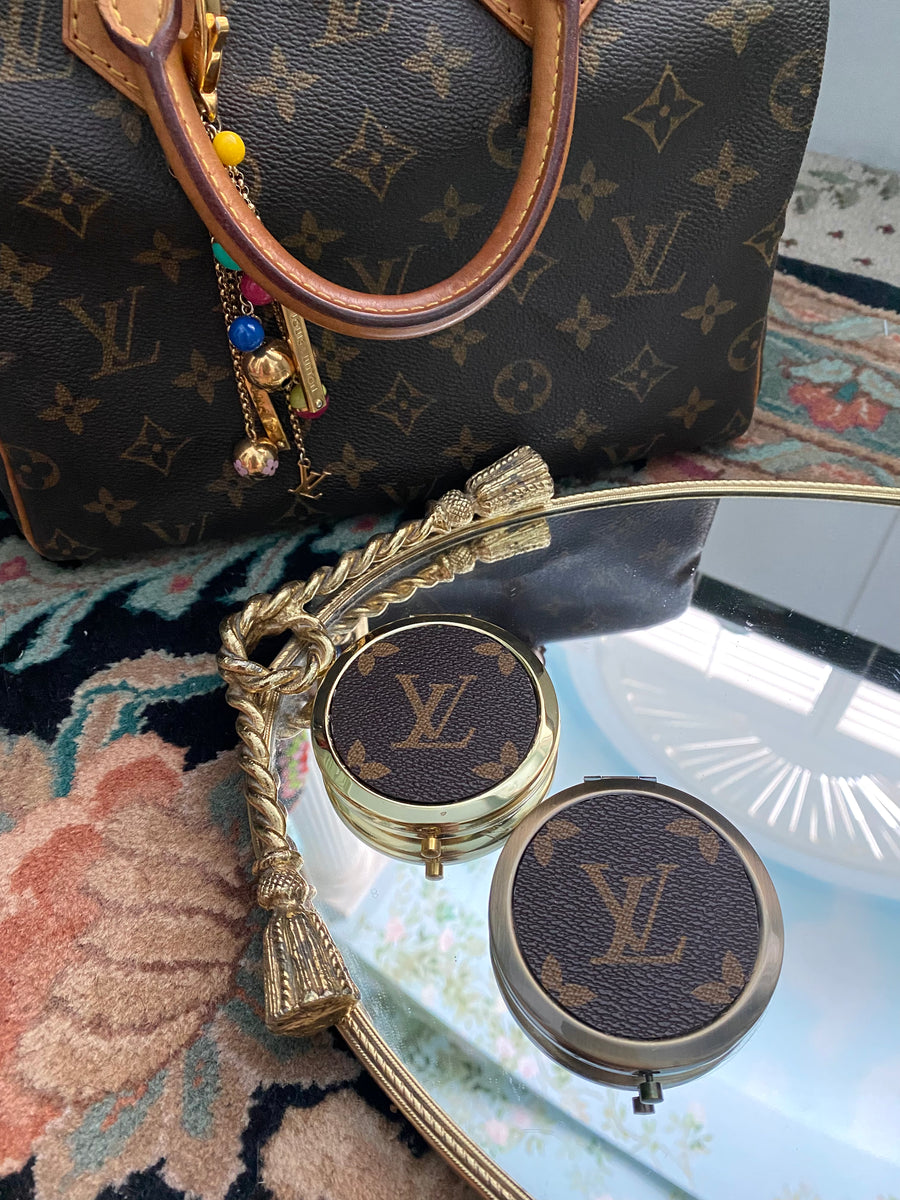Louis Vuitton Inspired Black Compact Mirrors with Gold LV logo for