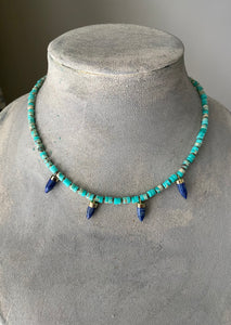 Knotted layering necklace with lapis