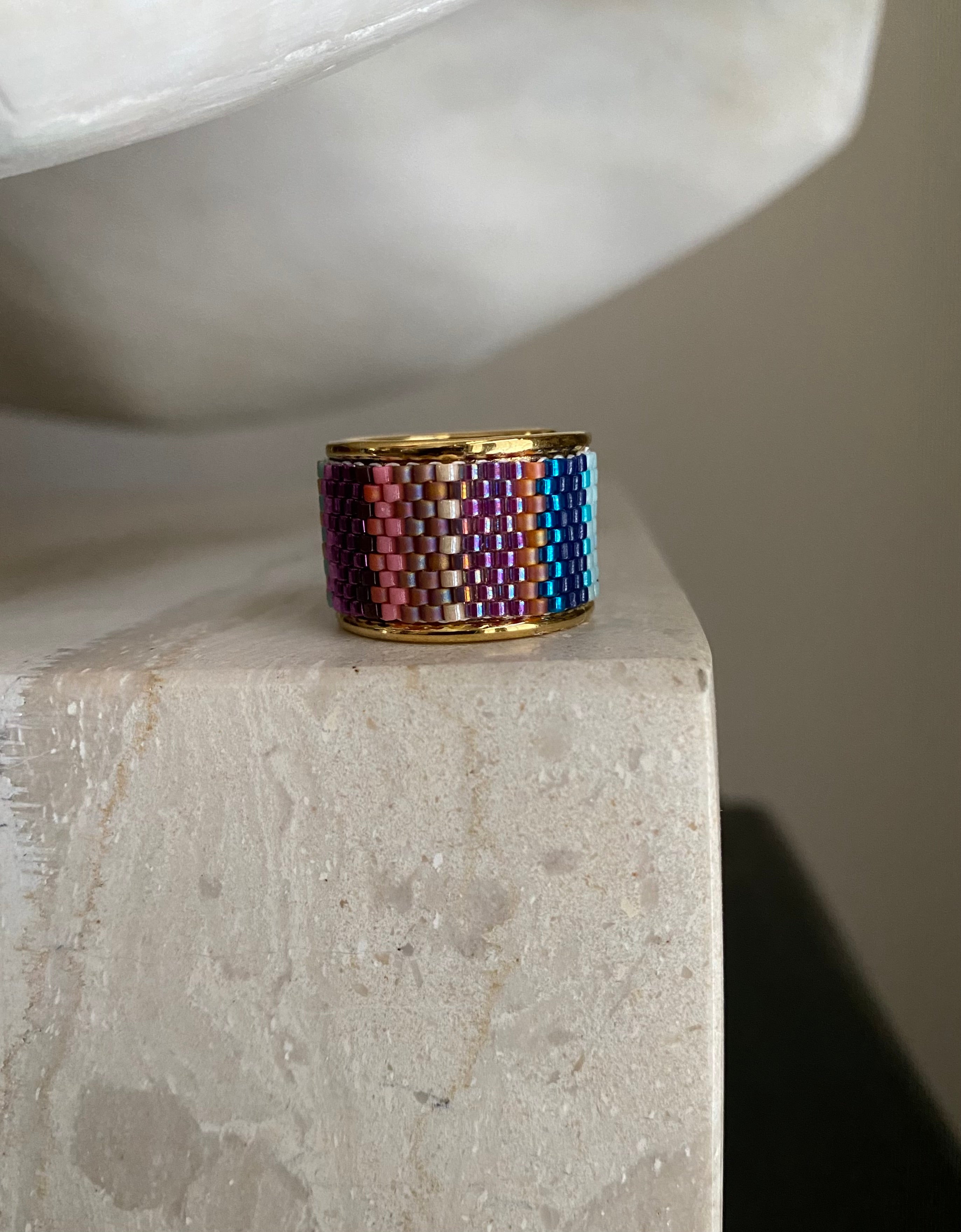 Beaded wide band ring - ColorBlock