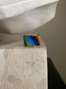 Beaded wide band ring - Mod Rainbow