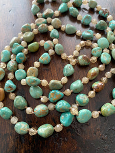 Kingman turquoise & citrine knotted necklace