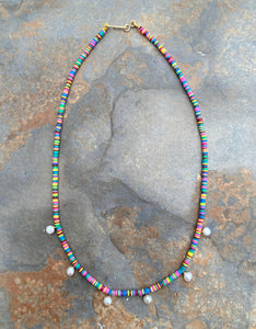 Multicolor pearl dangle necklace