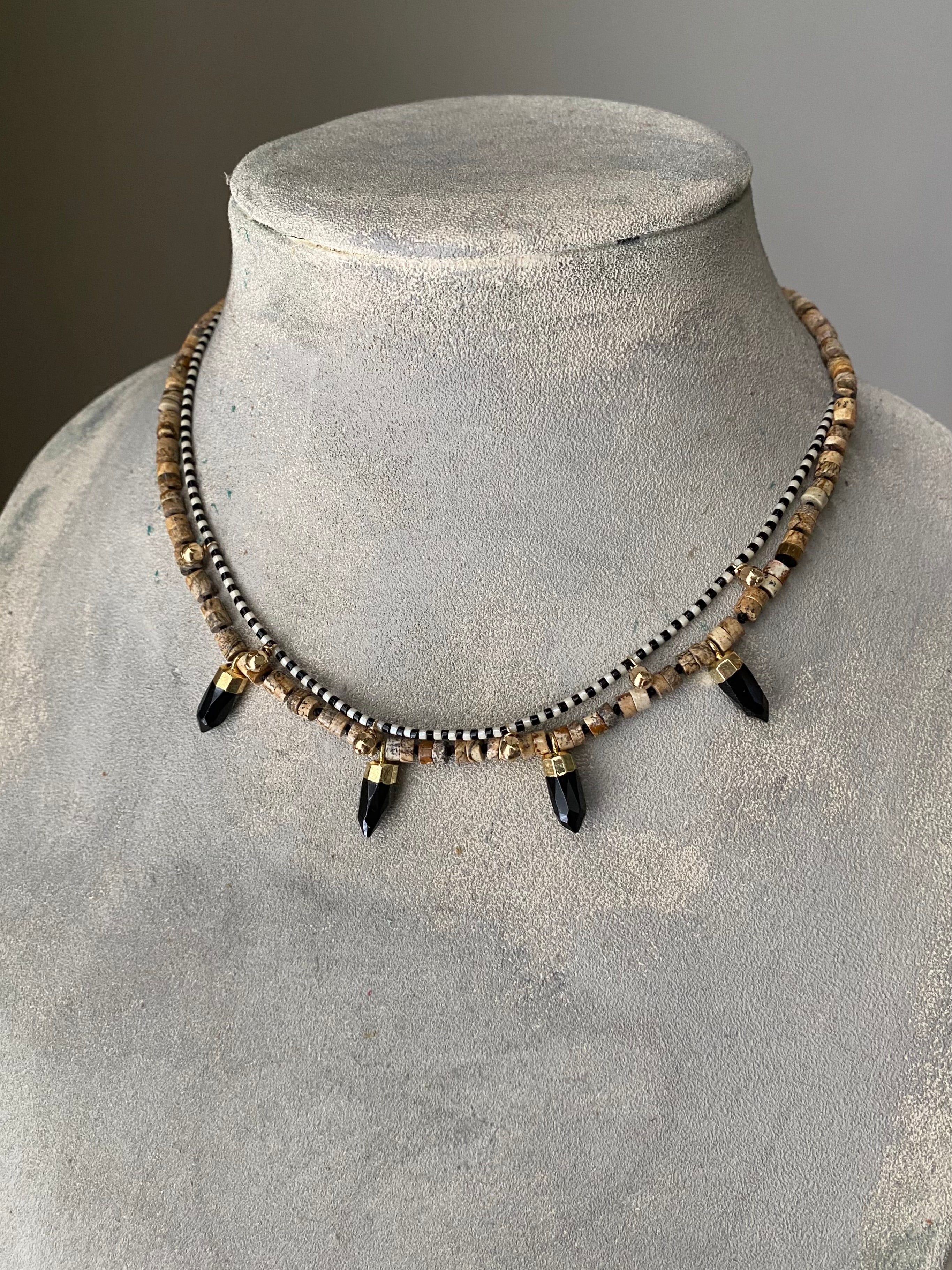 Knotted layering necklace with onyx