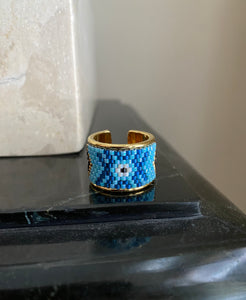 Beaded wide band ring - Evil Eye