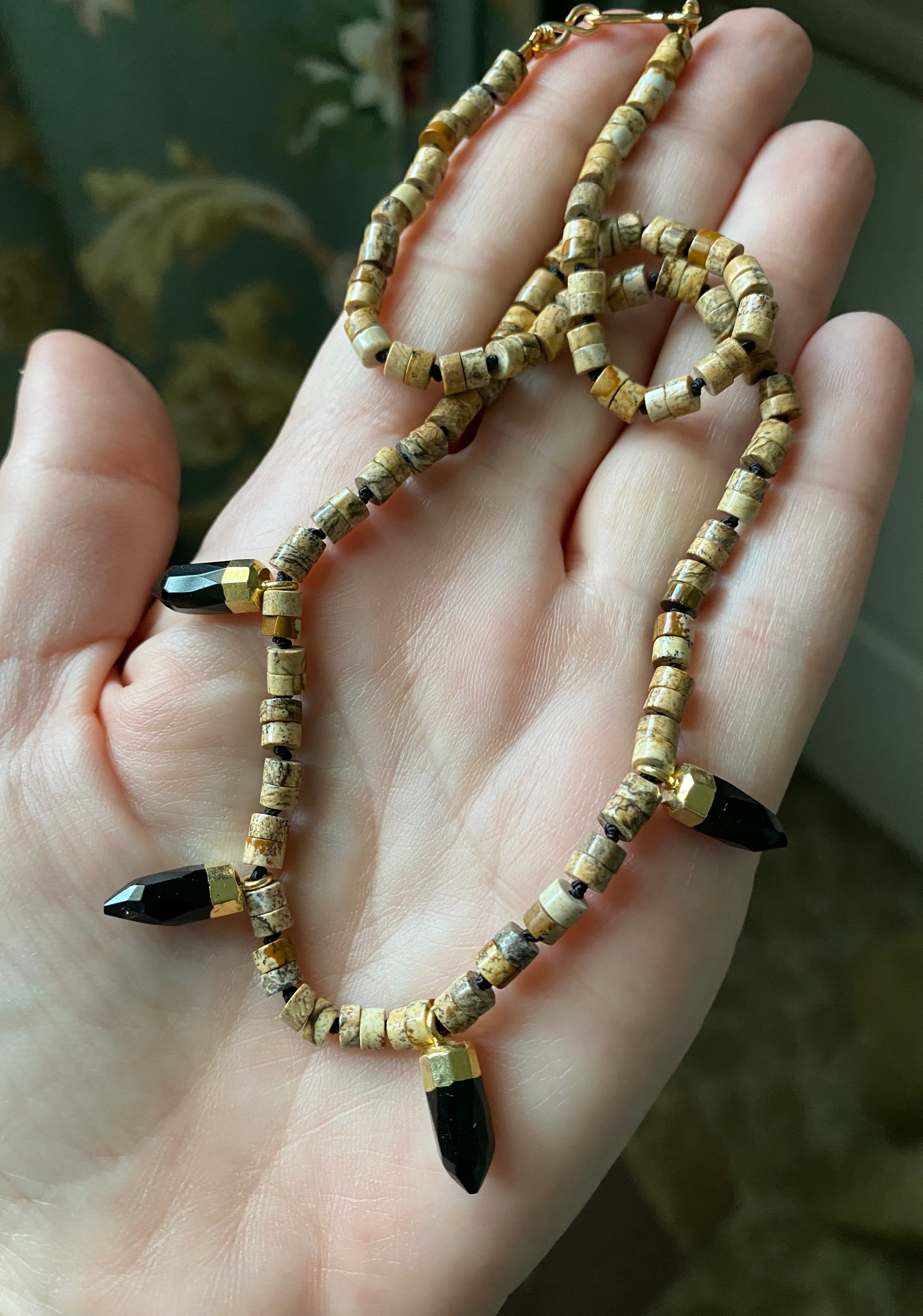 Knotted layering necklace with onyx