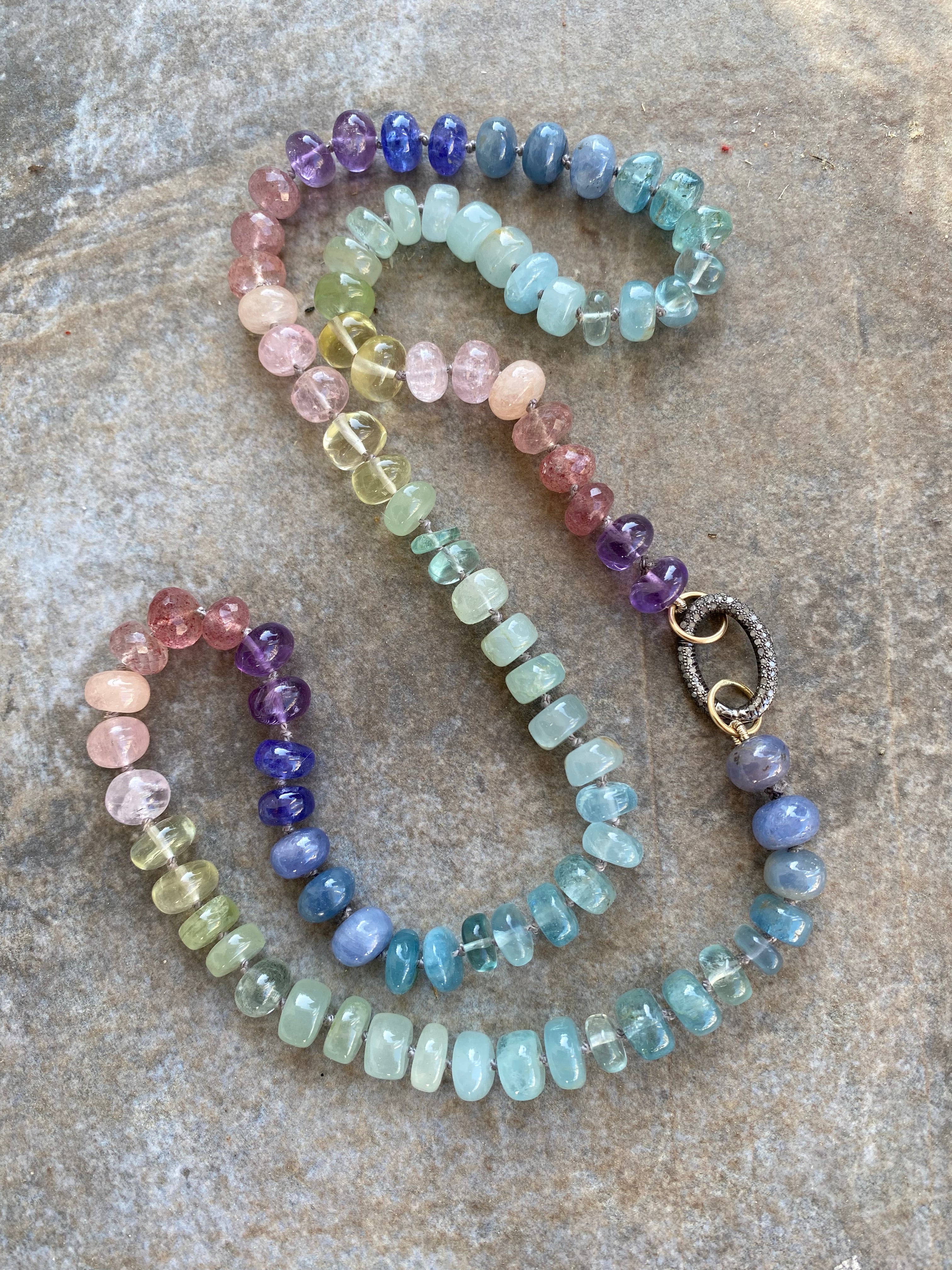 Knotted silk gemstone necklace