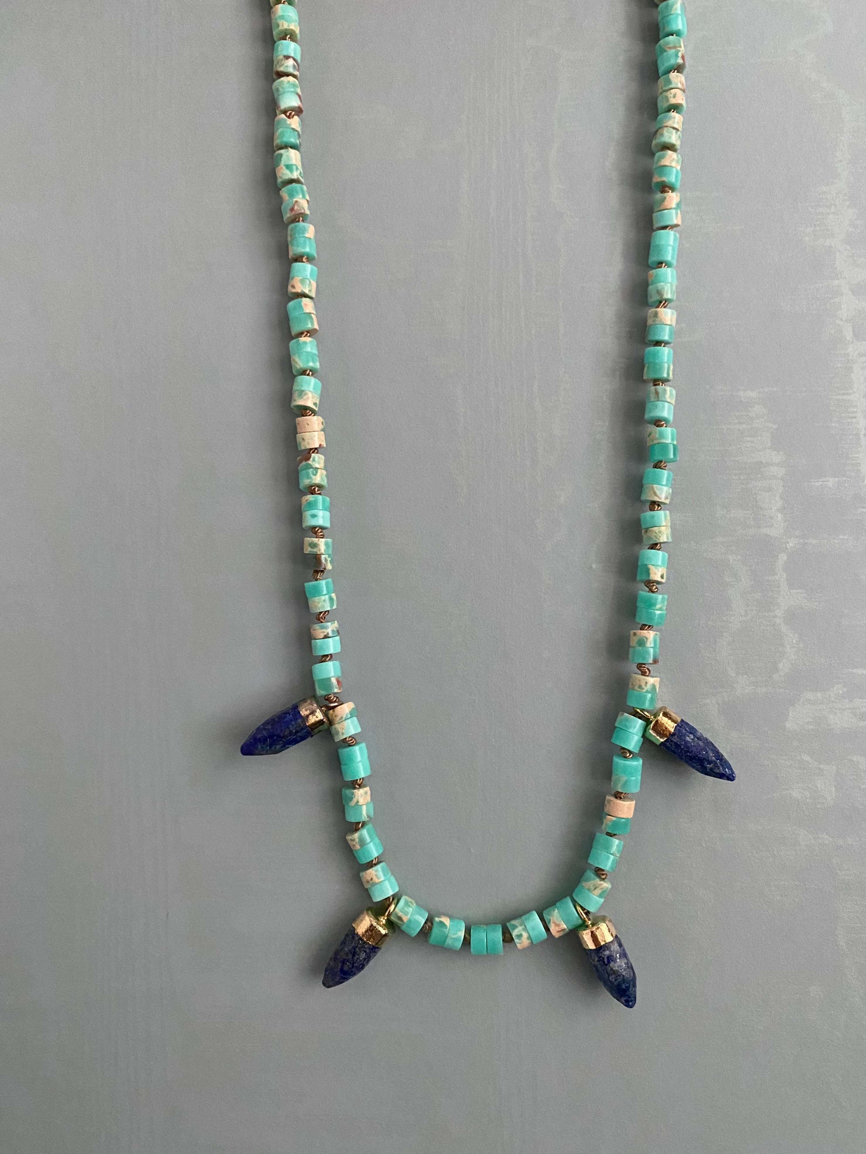 Knotted layering necklace with lapis