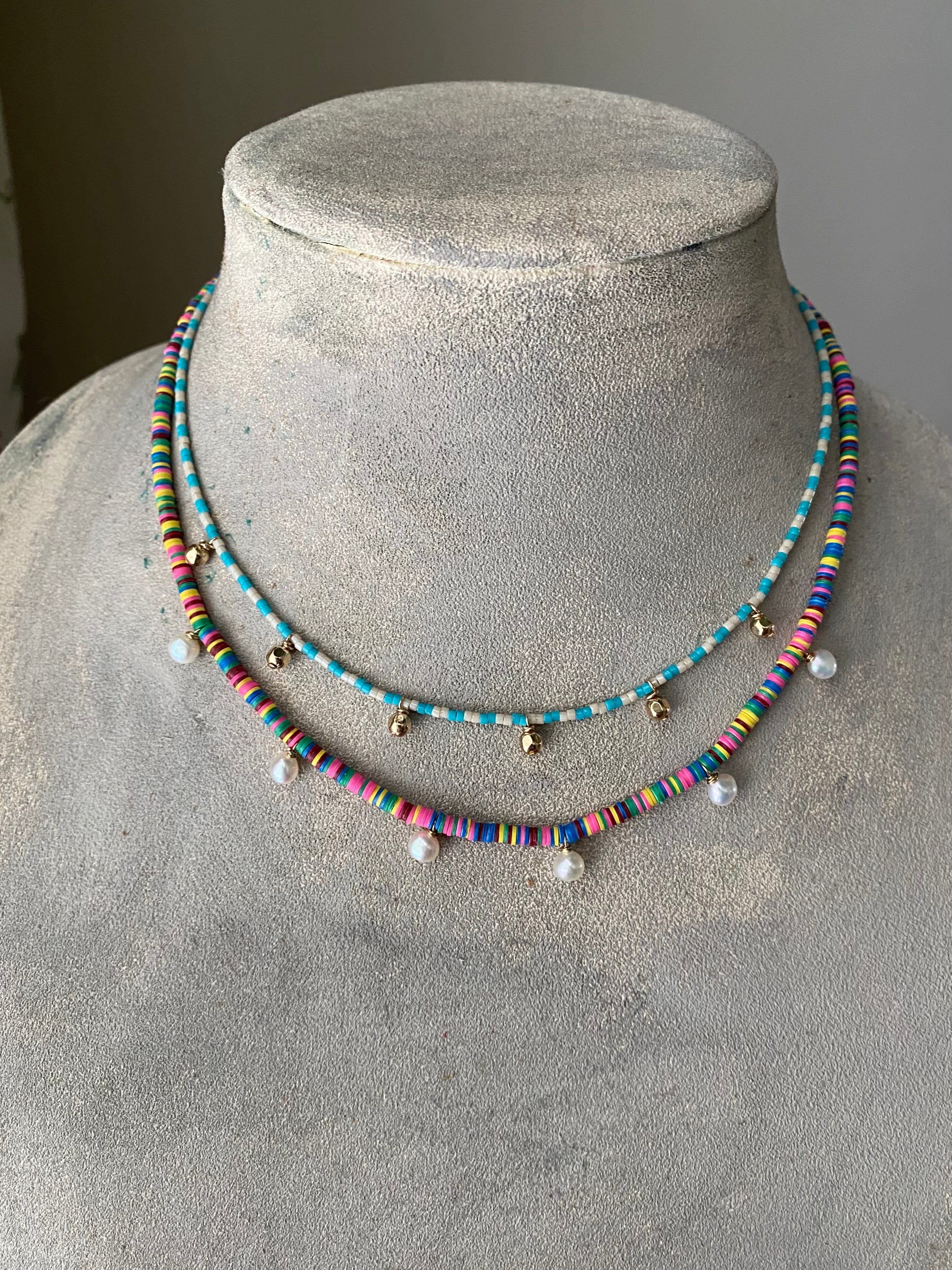 Multicolor pearl dangle necklace