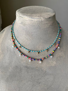 Multicolor pearl dangle necklace