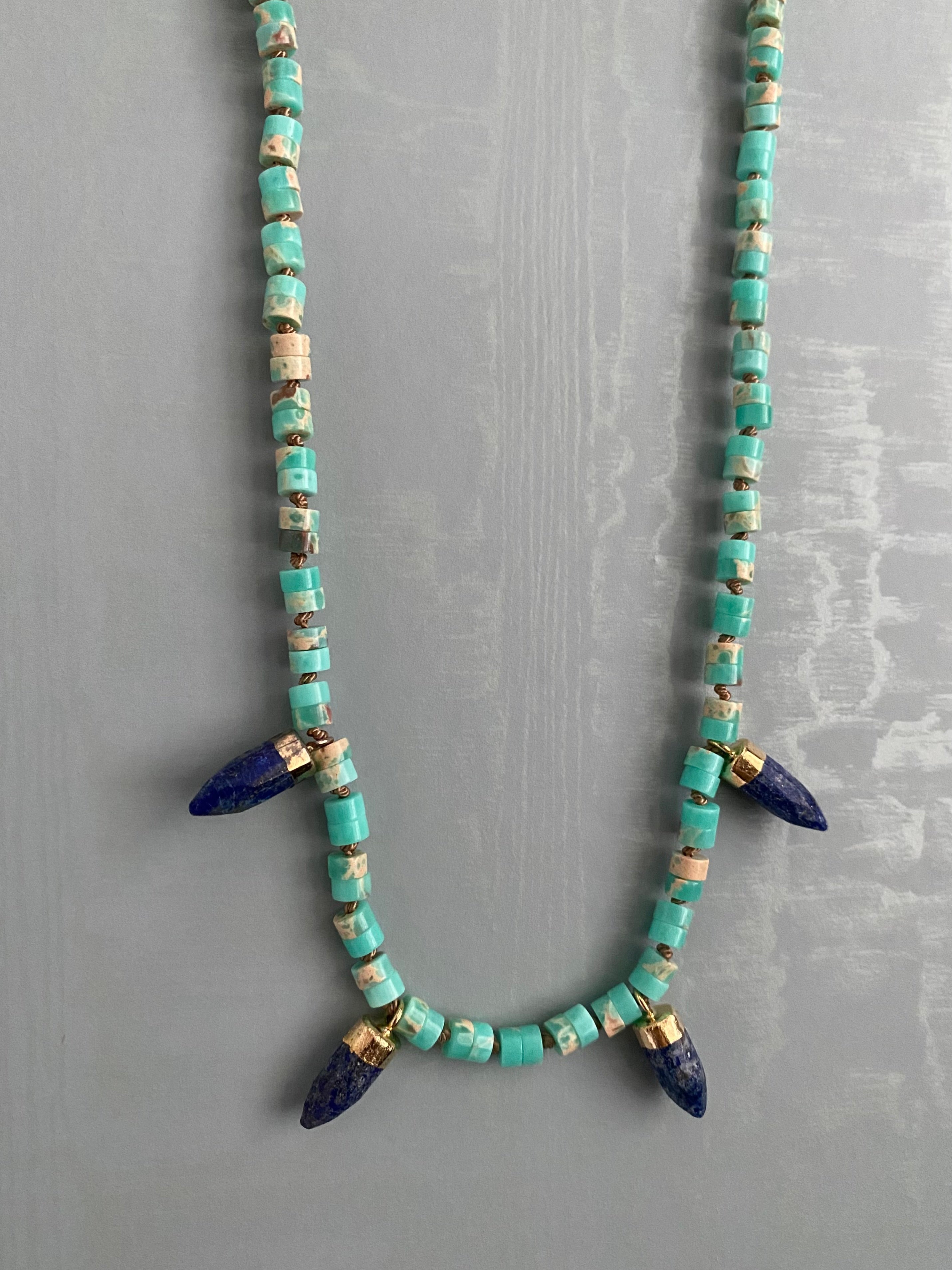 Knotted layering necklace with lapis