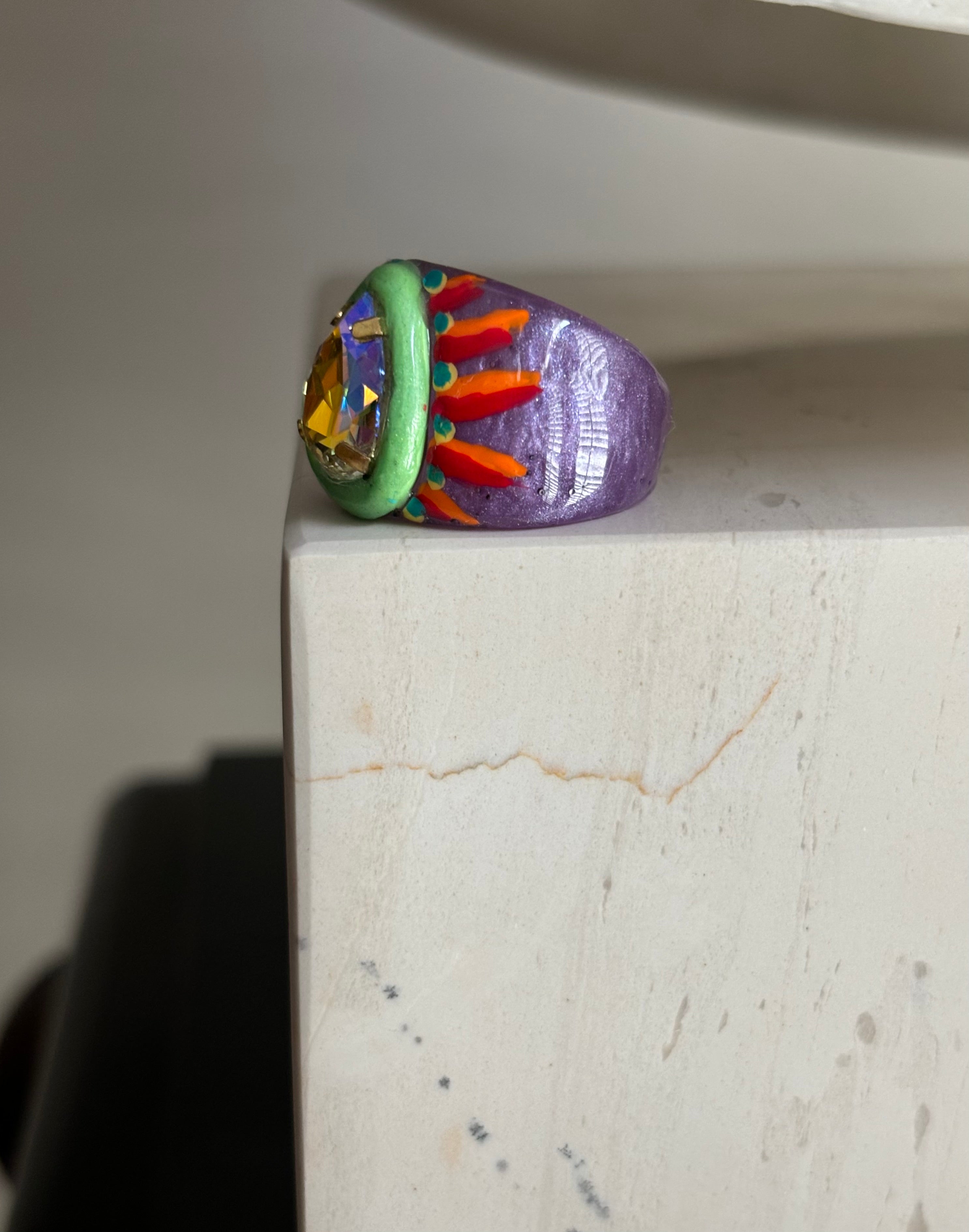 Orb handpainted ring - Retro Series / FireWorx (size 8)