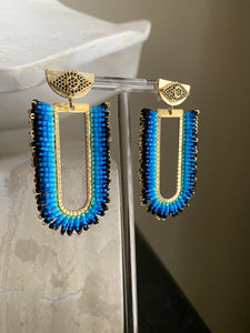 Beaded fringe earrings - Azul