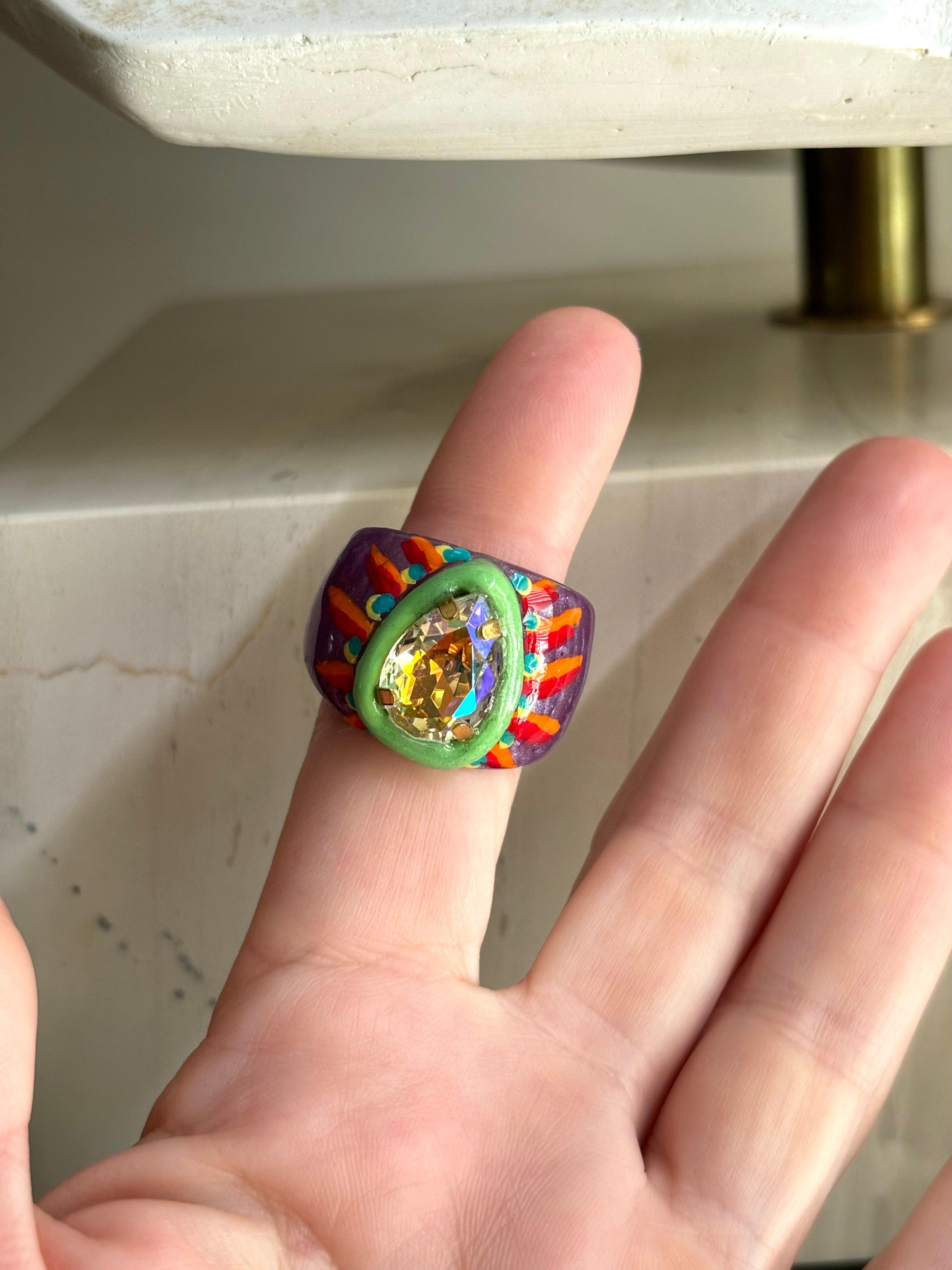 Orb handpainted ring - Retro Series / FireWorx (size 8)