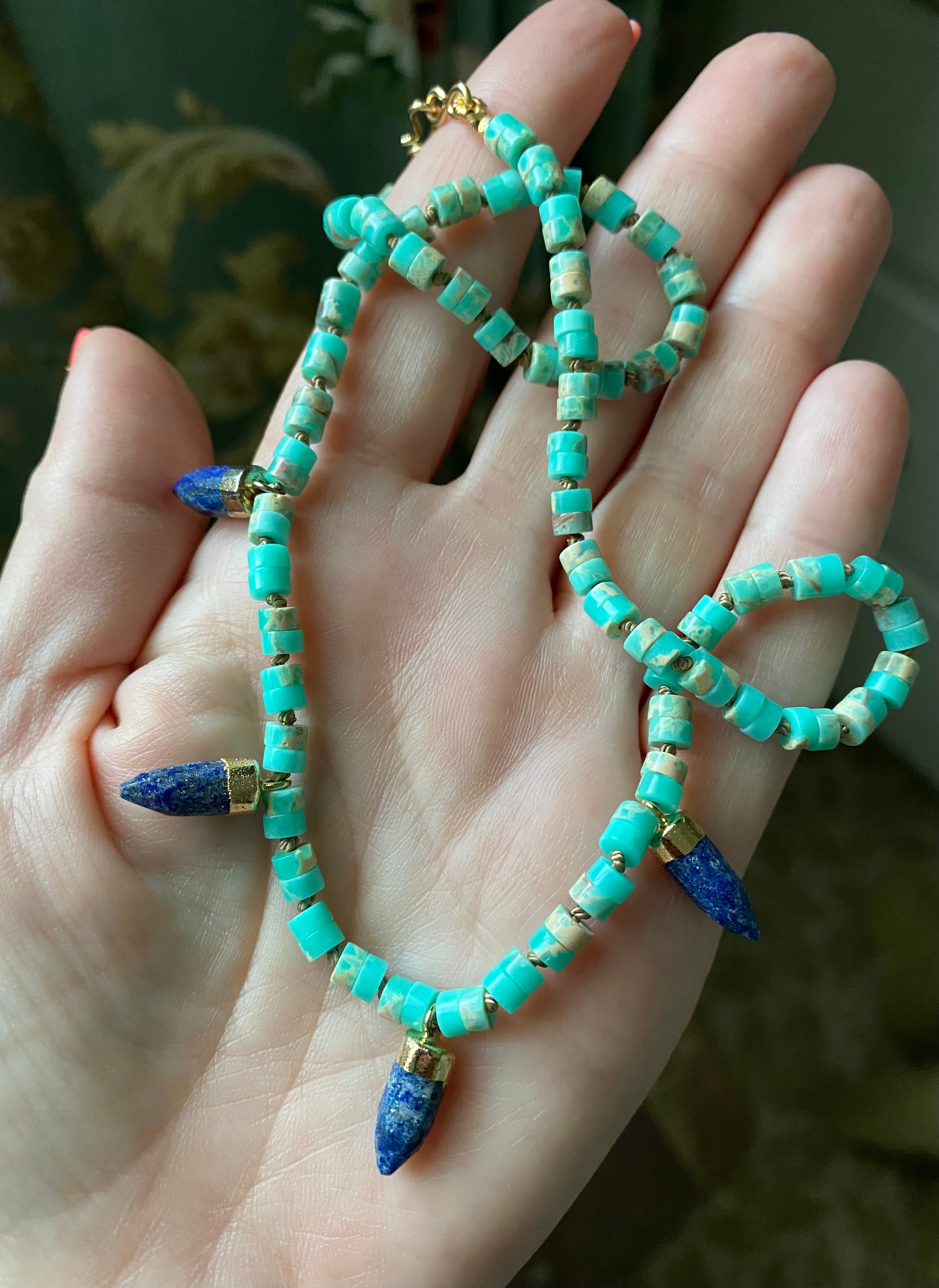 Knotted layering necklace with lapis