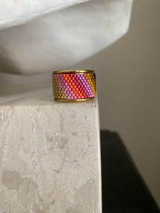 Beaded wide band ring - Mod Rainbow