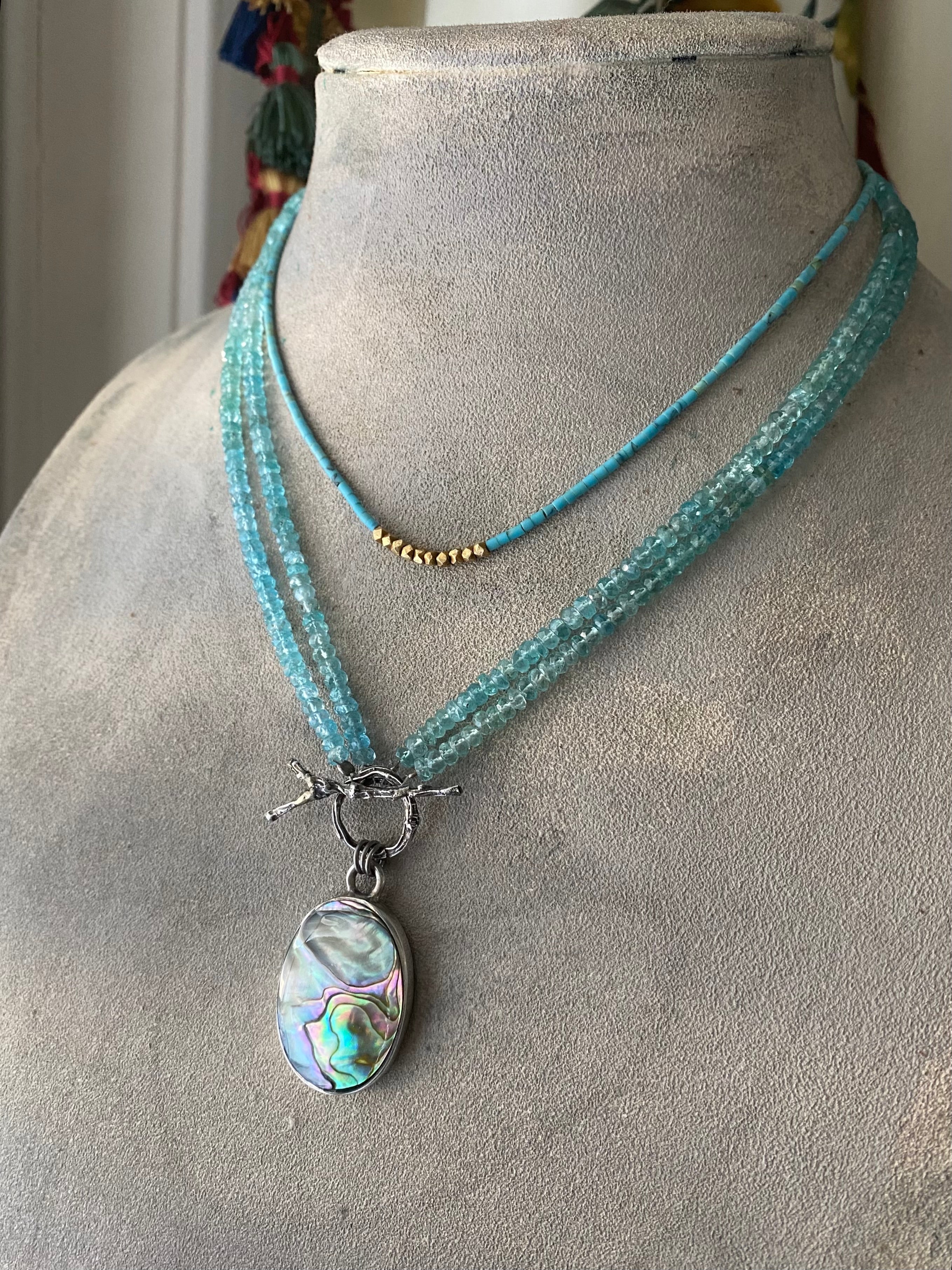 Apatite wrap necklace with abalone