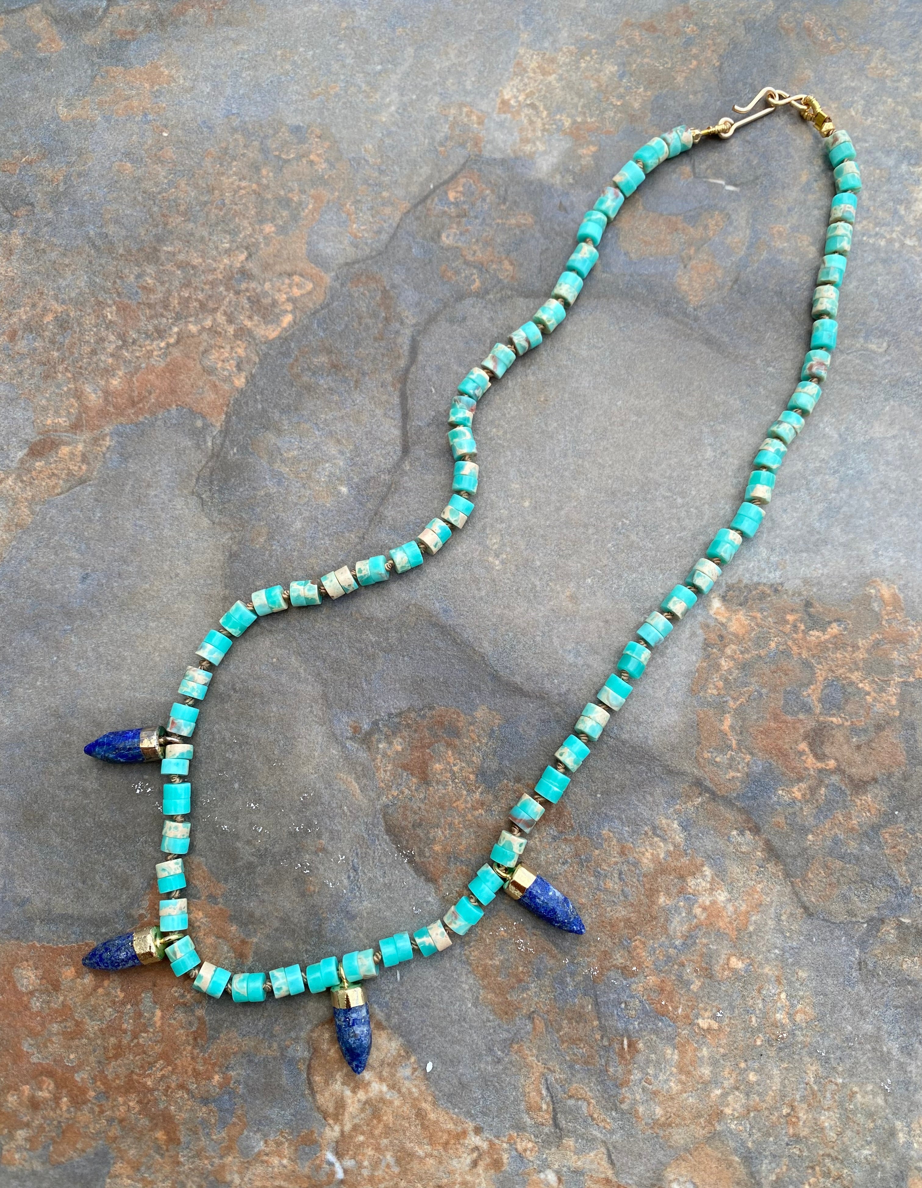 Knotted layering necklace with lapis