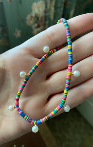 Multicolor pearl dangle necklace