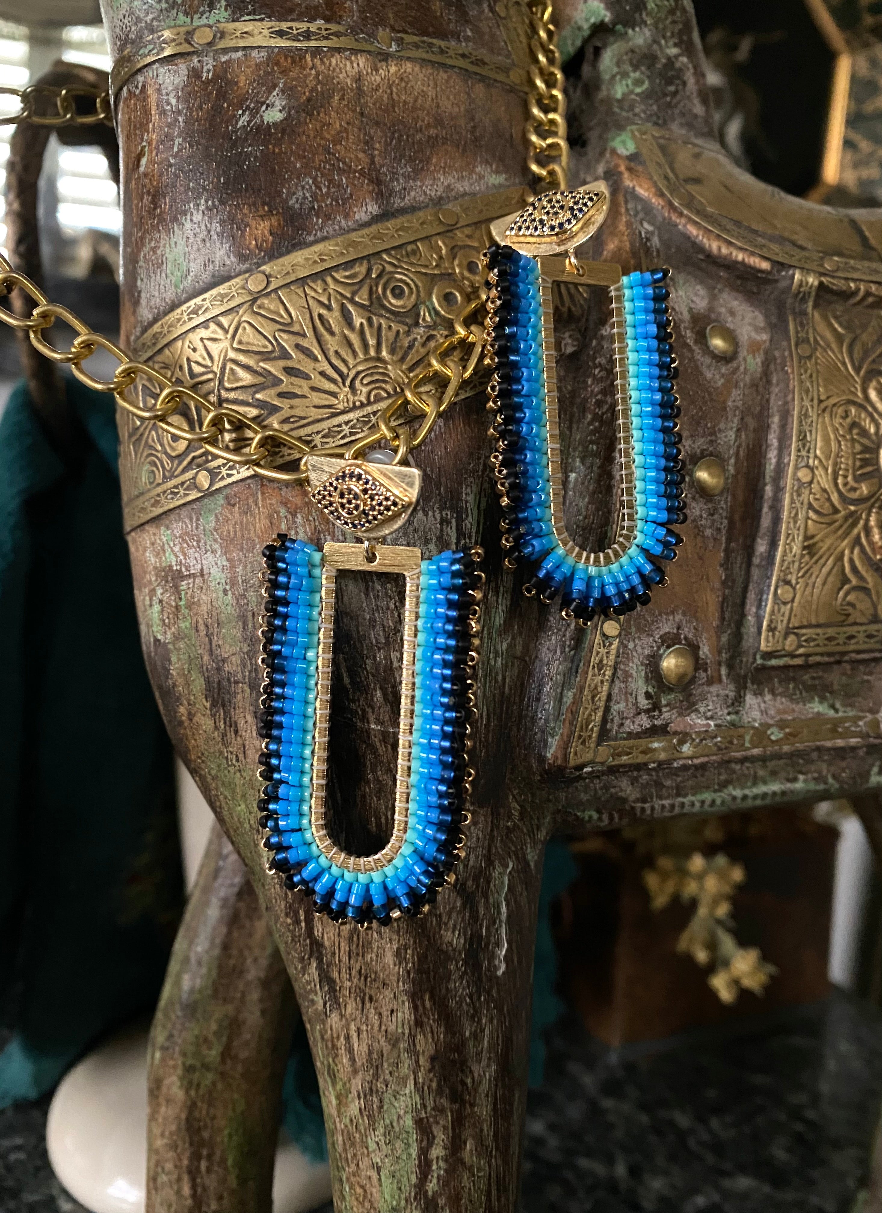 Beaded fringe earrings - Azul