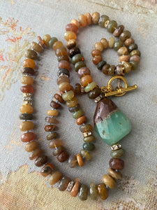Knotted honey opal necklace