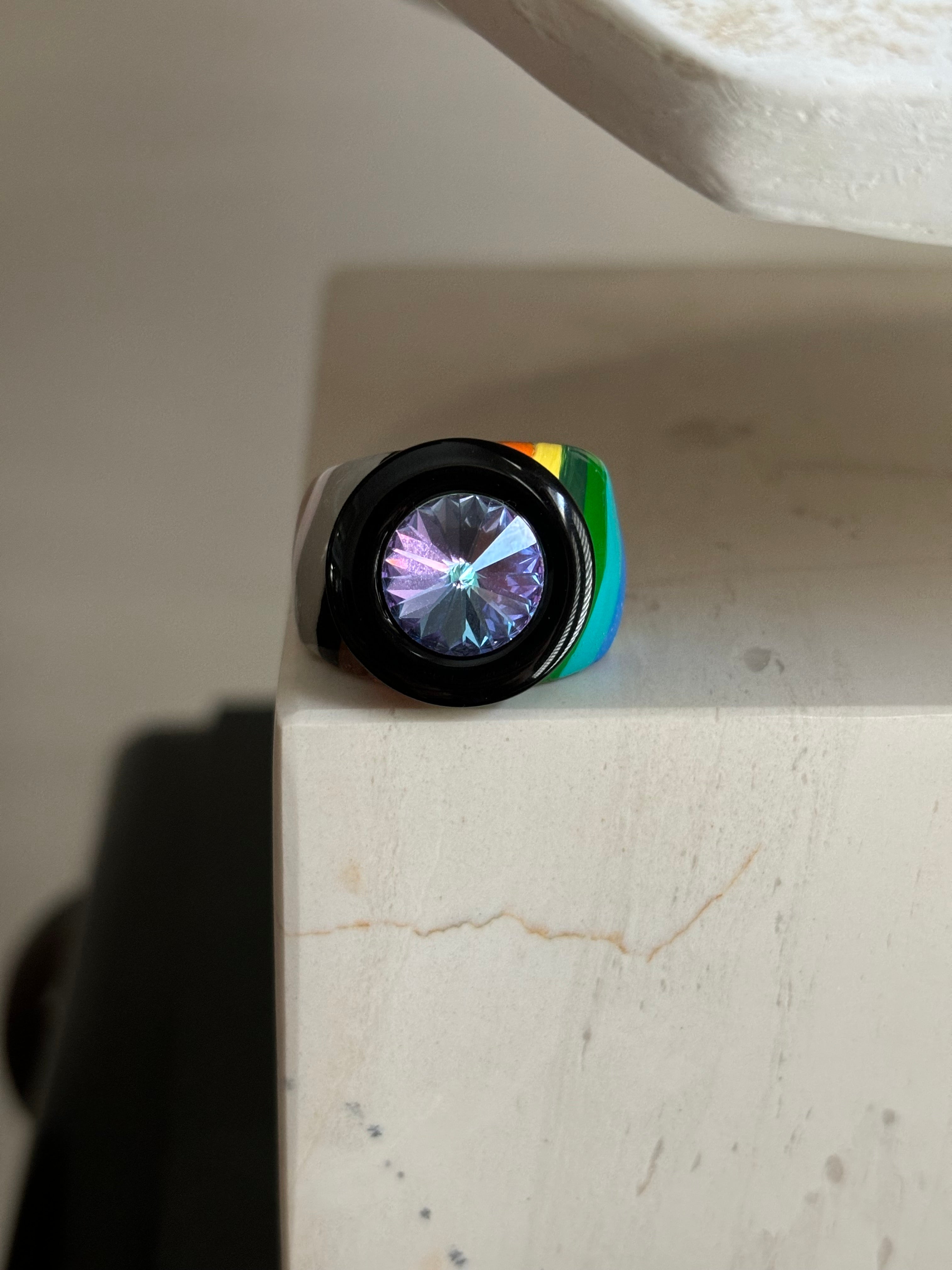 Orb handpainted ring - Retro Series / Electric (size 8)