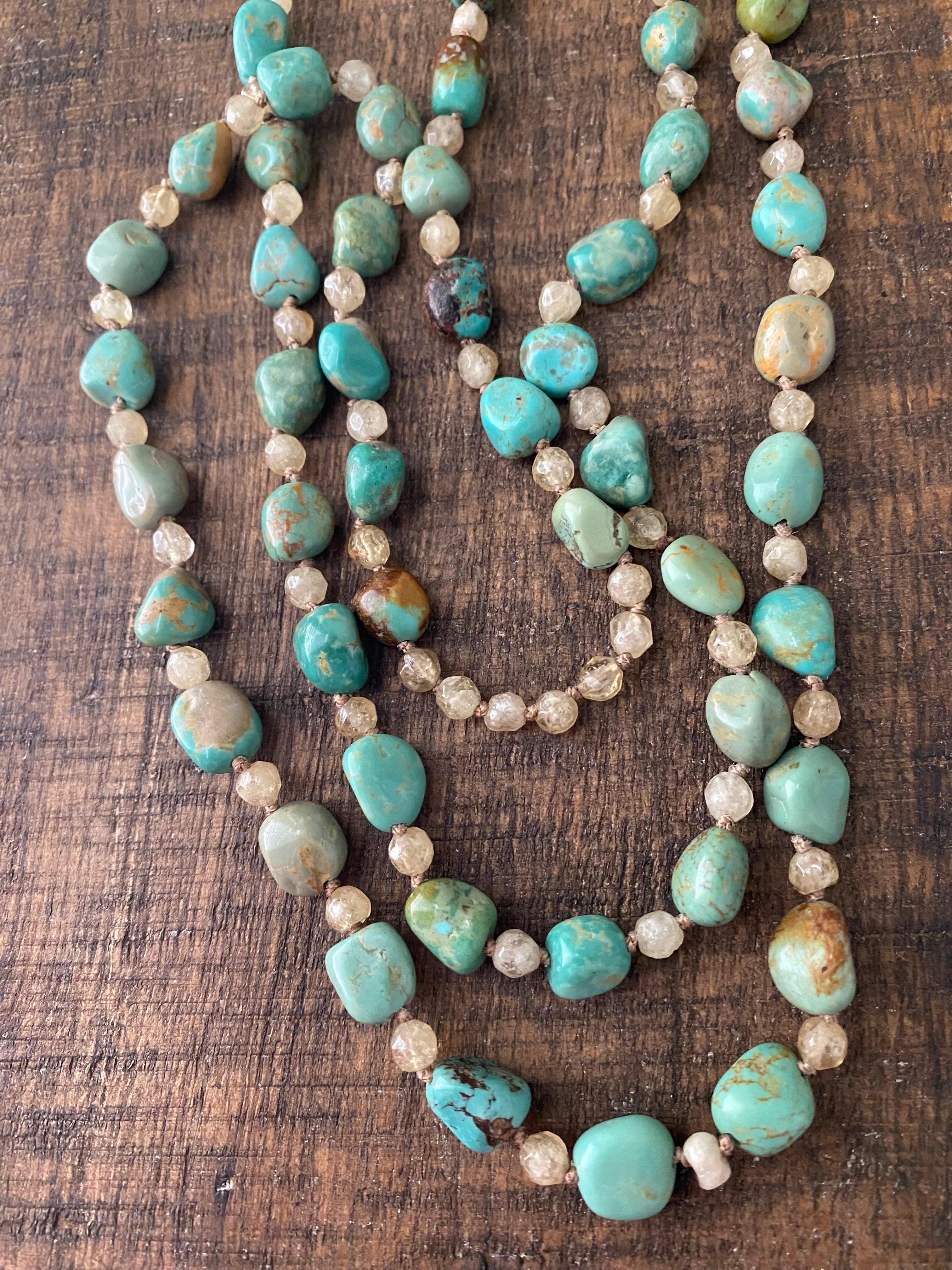Kingman turquoise & citrine knotted necklace