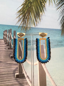 Beaded fringe earrings - Azul