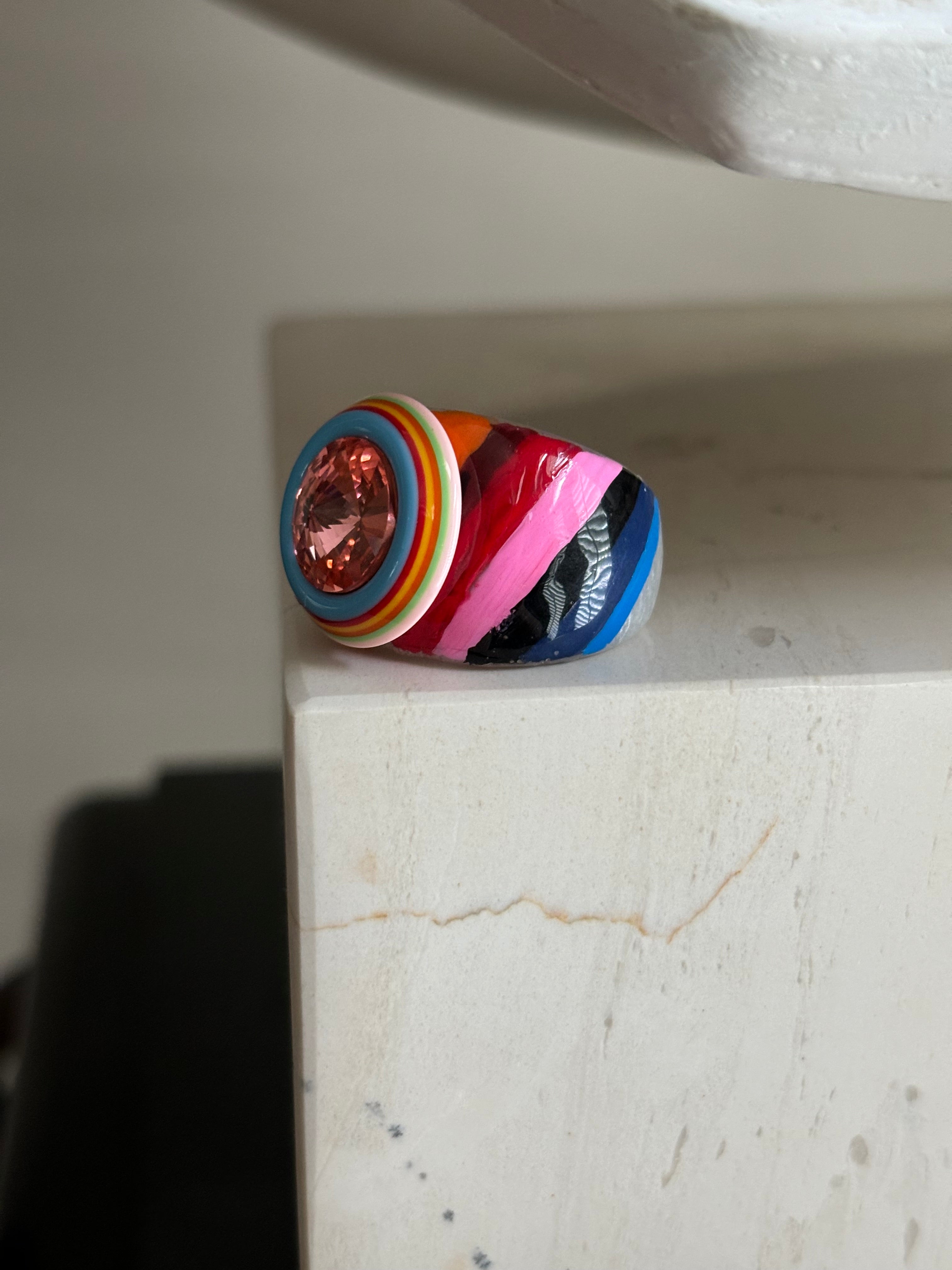 Orb handpainted ring - Retro Series /Tangier (size 8)