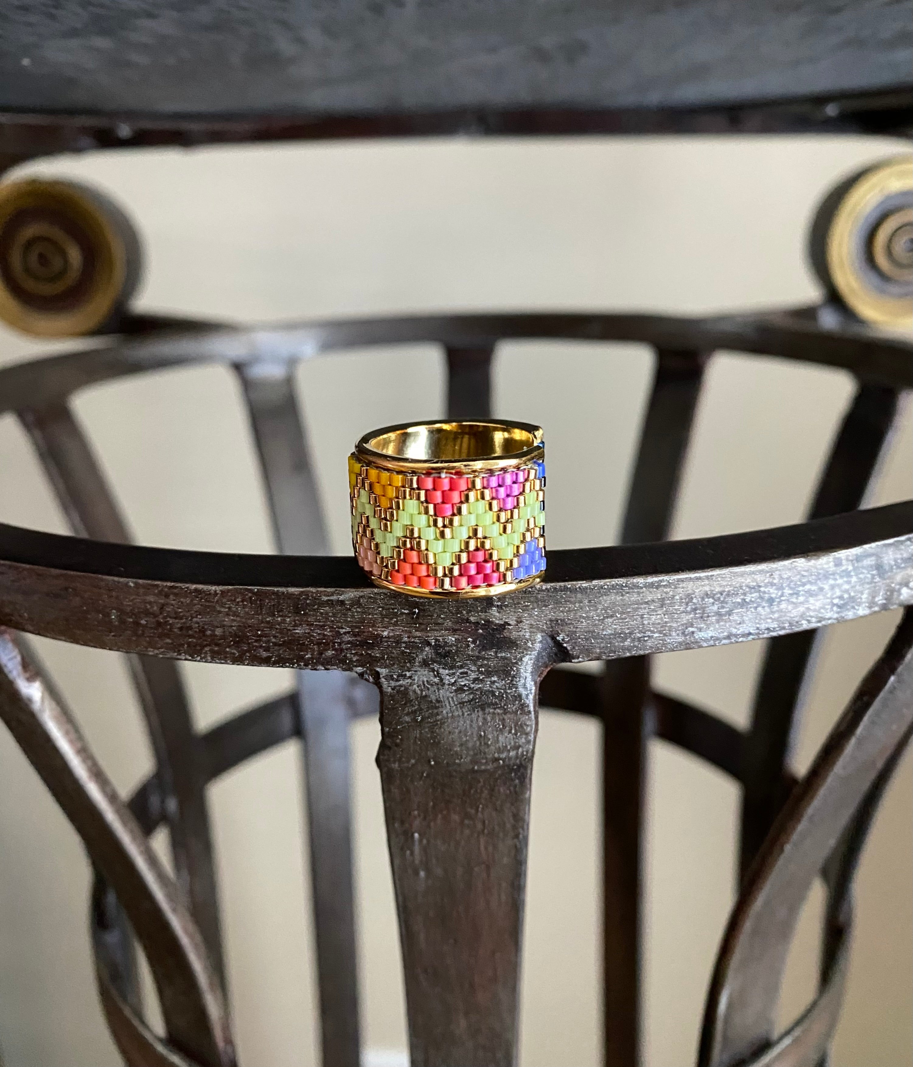 Beaded wide band ring - Shimmer Ombre Chevron