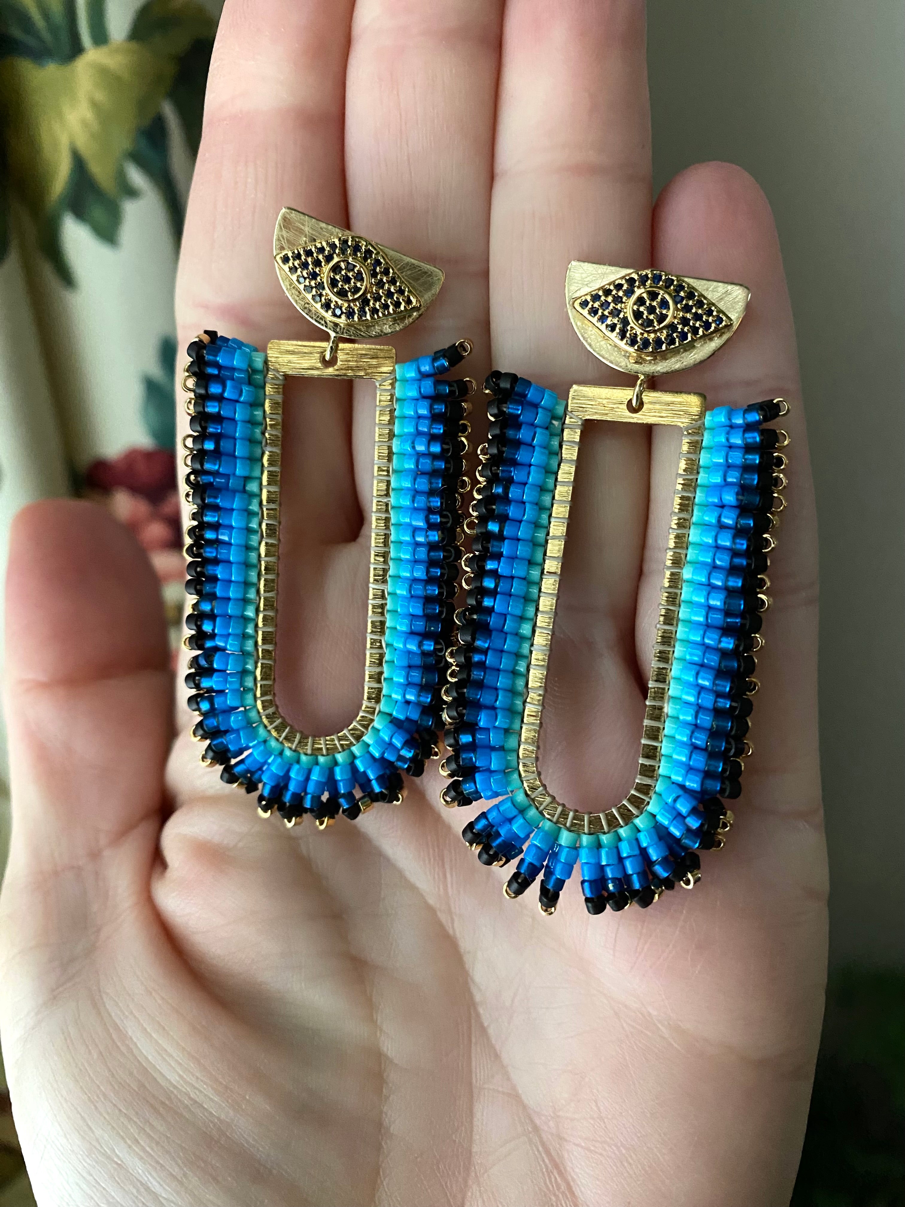 Beaded fringe earrings - Azul