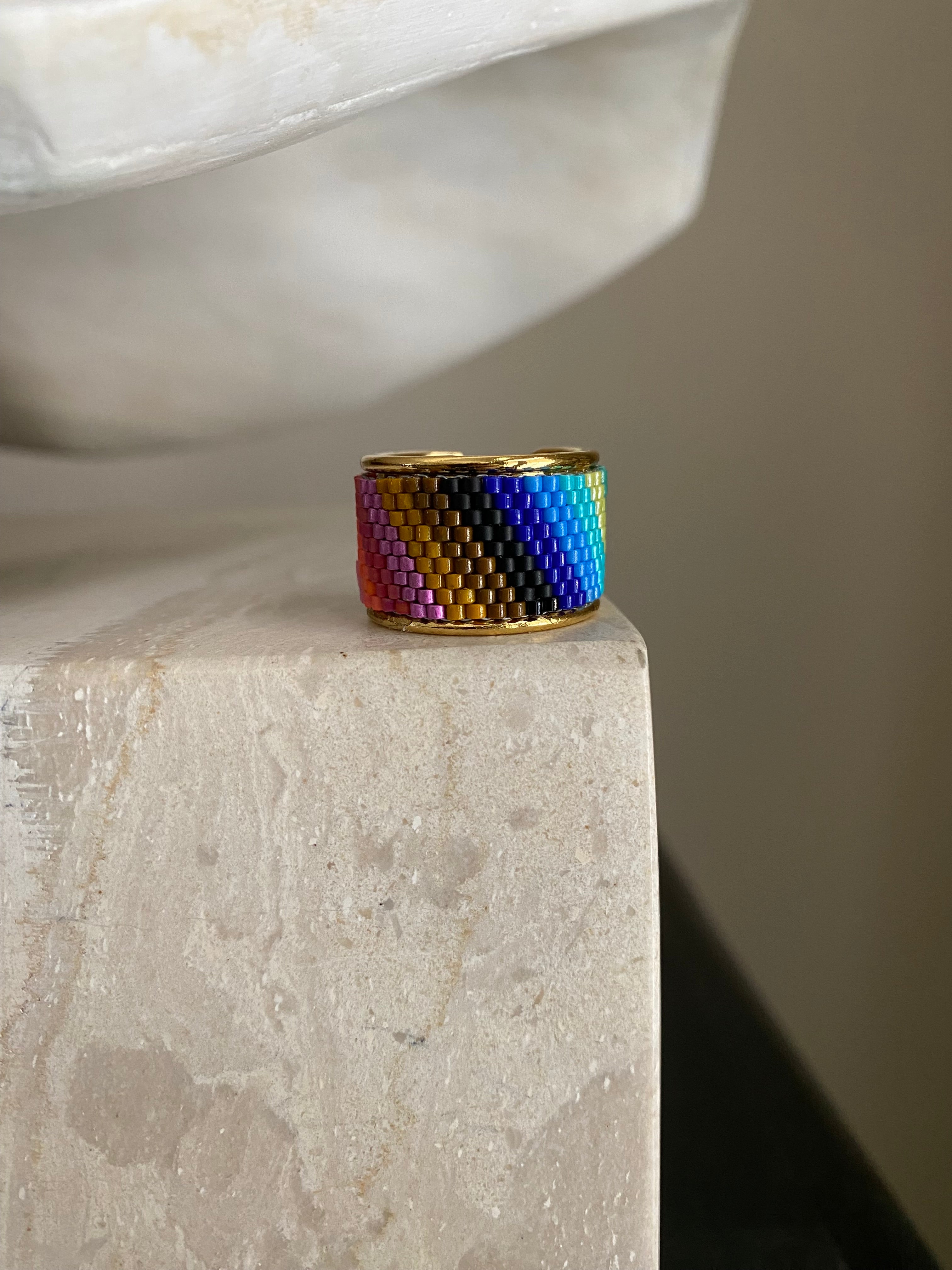 Beaded wide band ring - Mod Rainbow