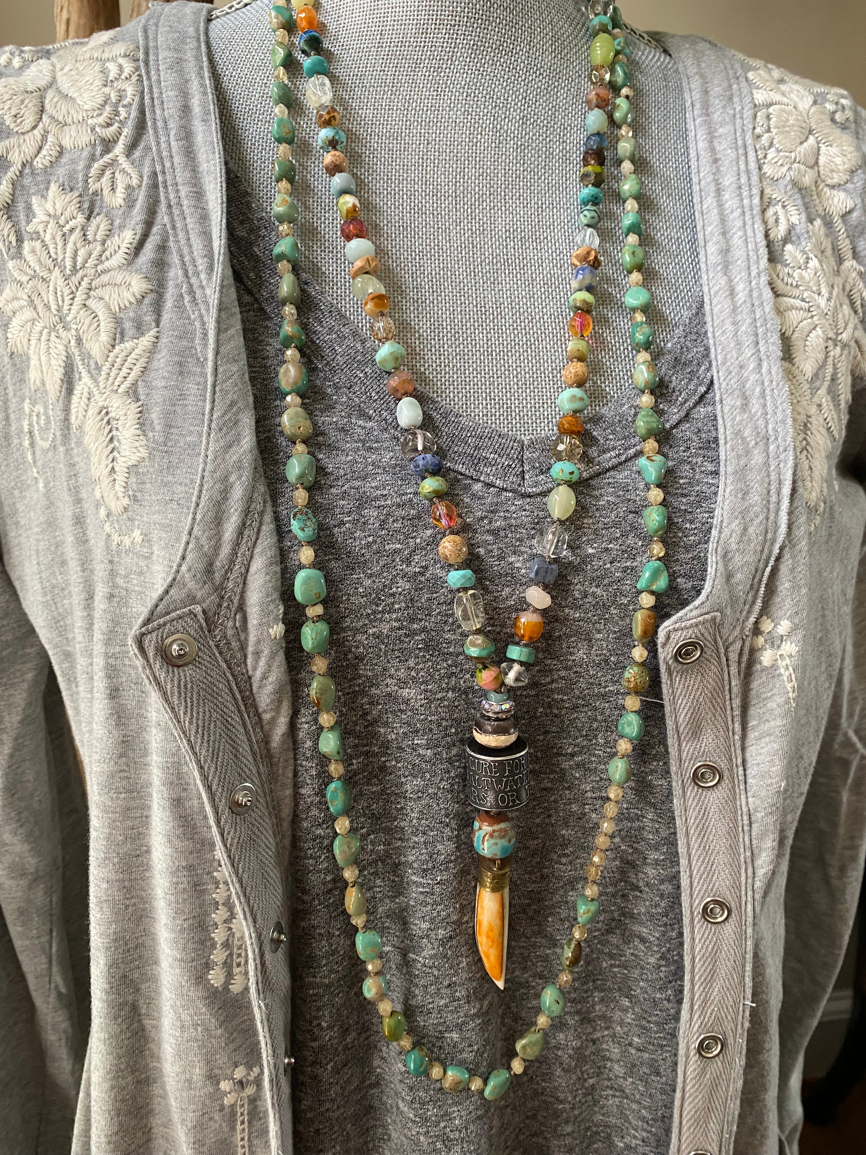 Kingman turquoise & citrine knotted necklace