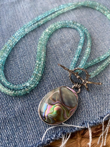 Apatite wrap necklace with abalone