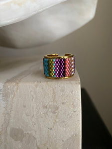 Beaded wide band ring - ColorBlock