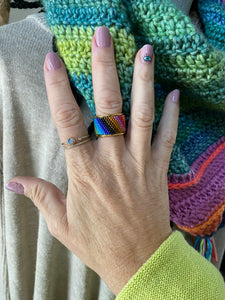 Beaded wide band ring - Mod Rainbow