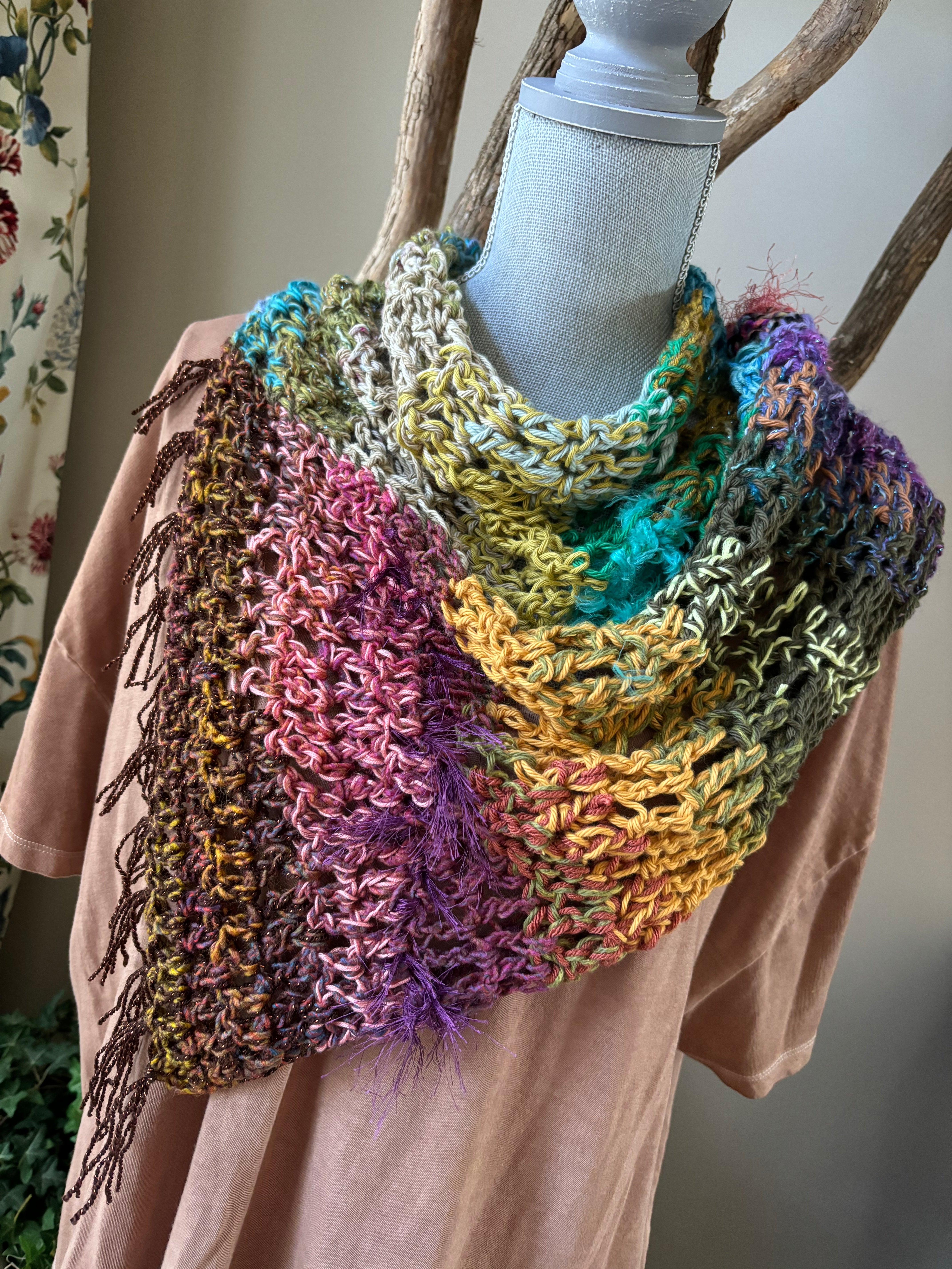 Crochet fringed asymmetrical cowl - Serena