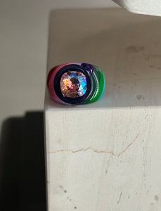 Orb handpainted ring - Retro Series / Rainbow (size 7)