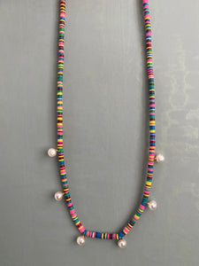 Multicolor pearl dangle necklace