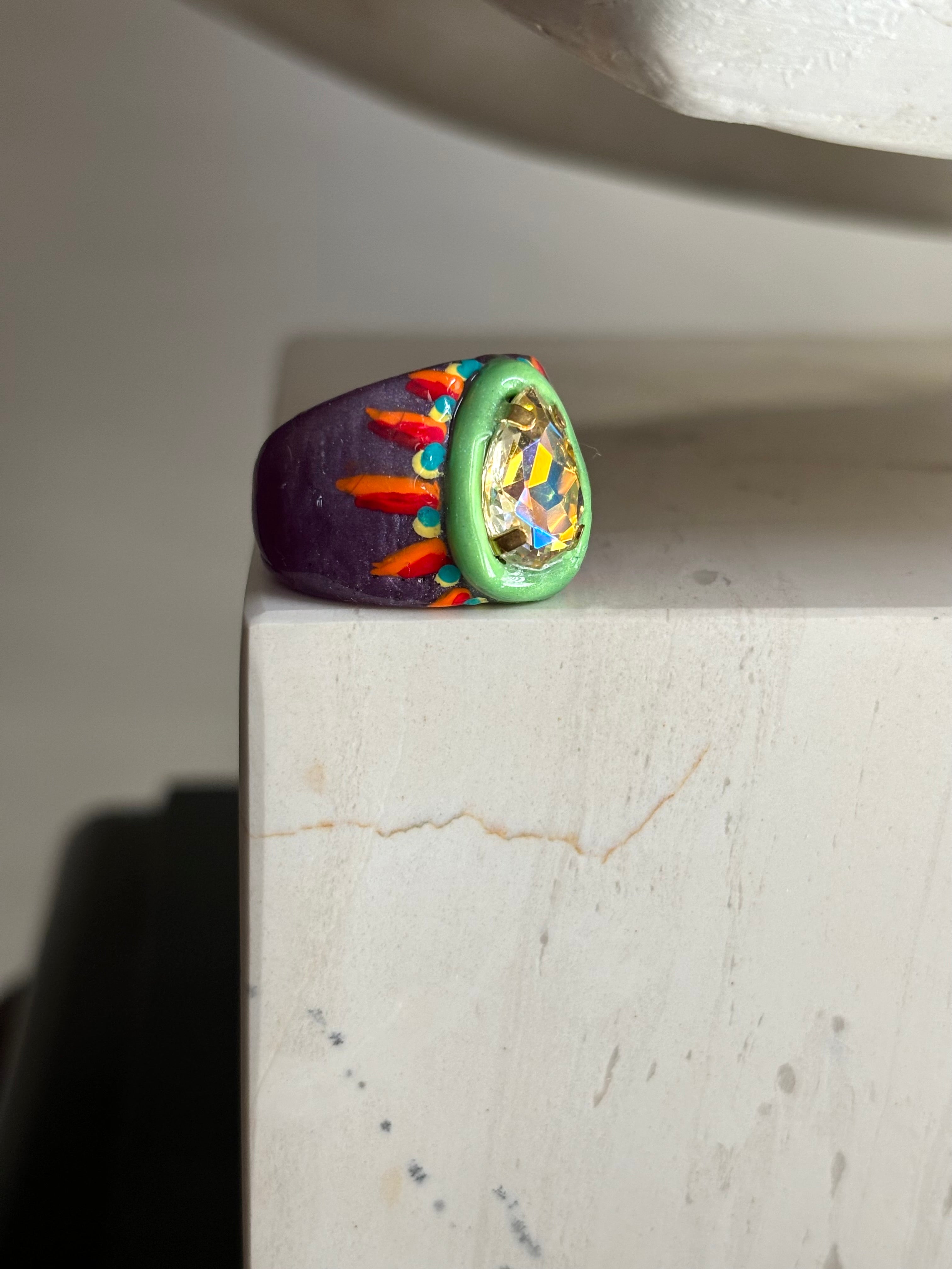 Orb handpainted ring - Retro Series / FireWorx (size 8)