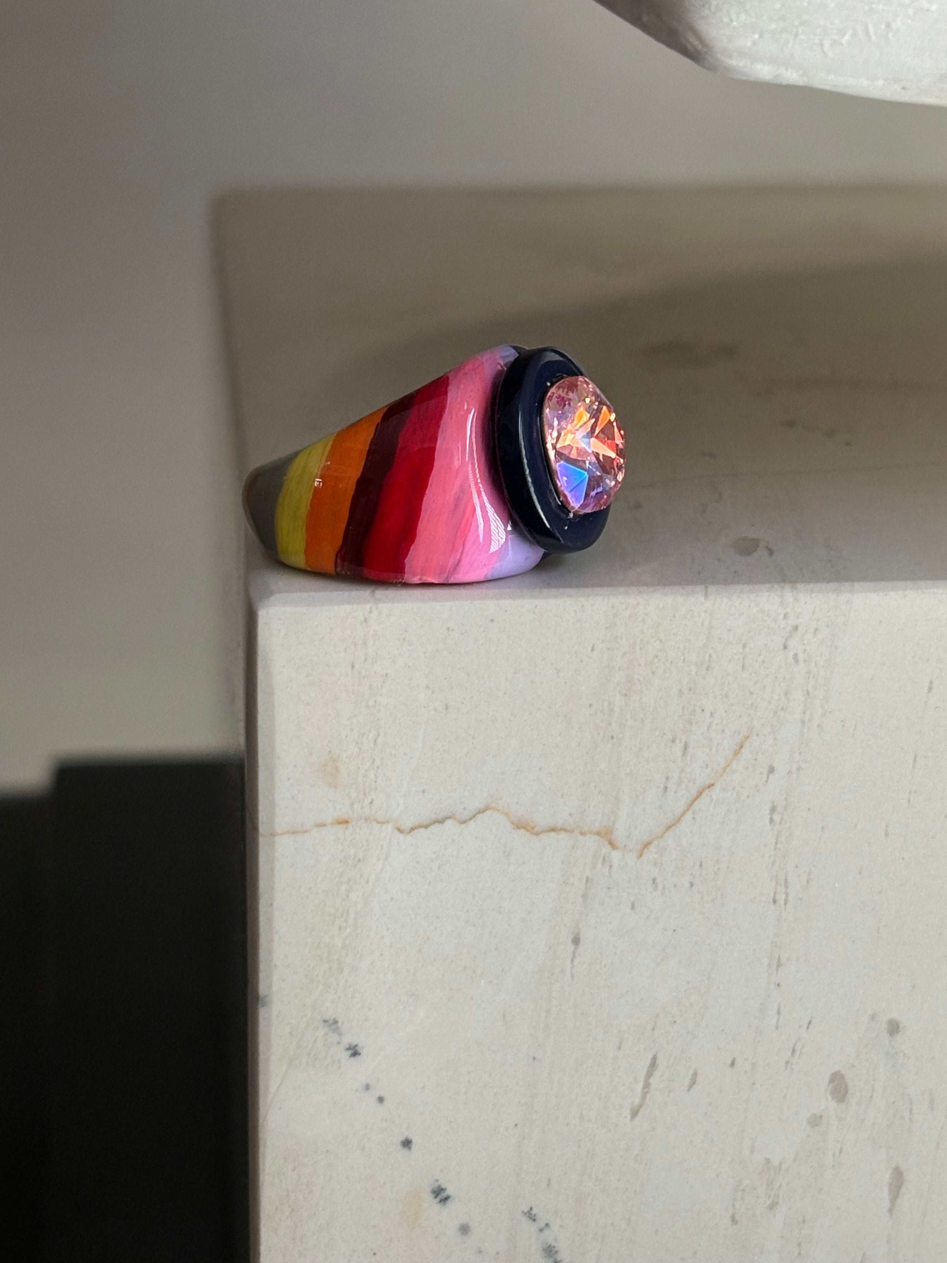 Orb handpainted ring - Retro Series / Rainbow (size 7)