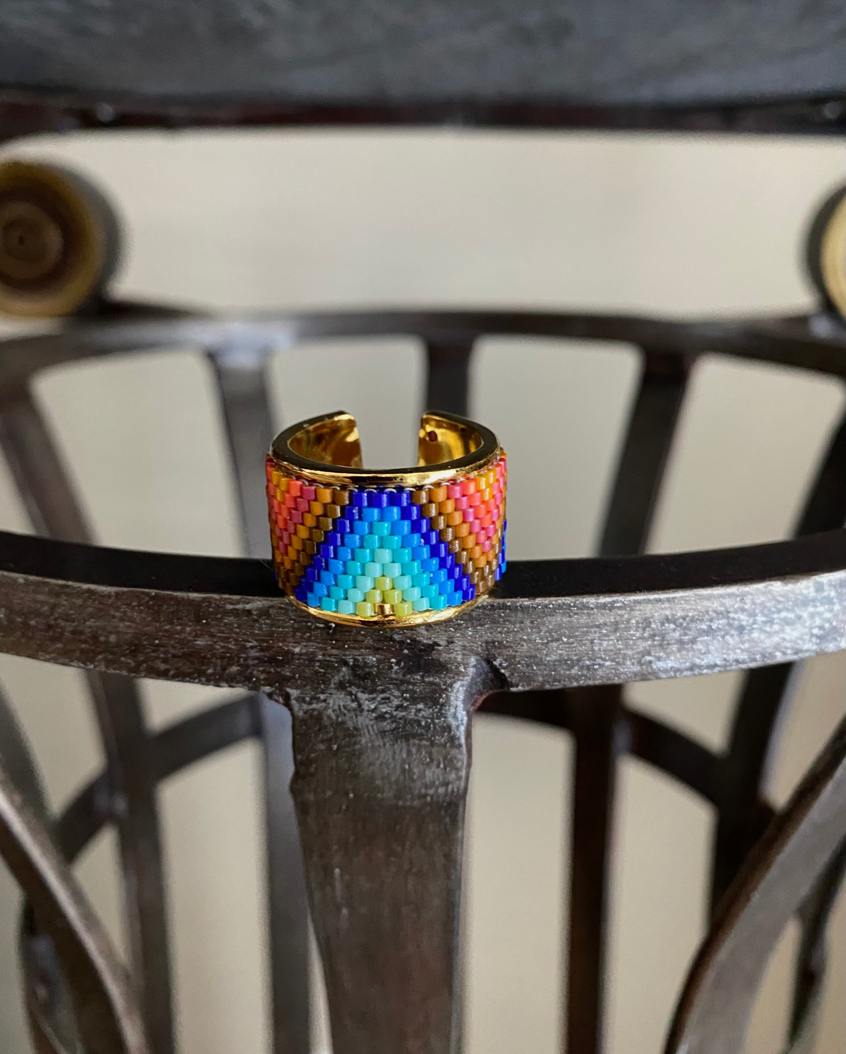 Beaded wide band ring - Inverted Ombre