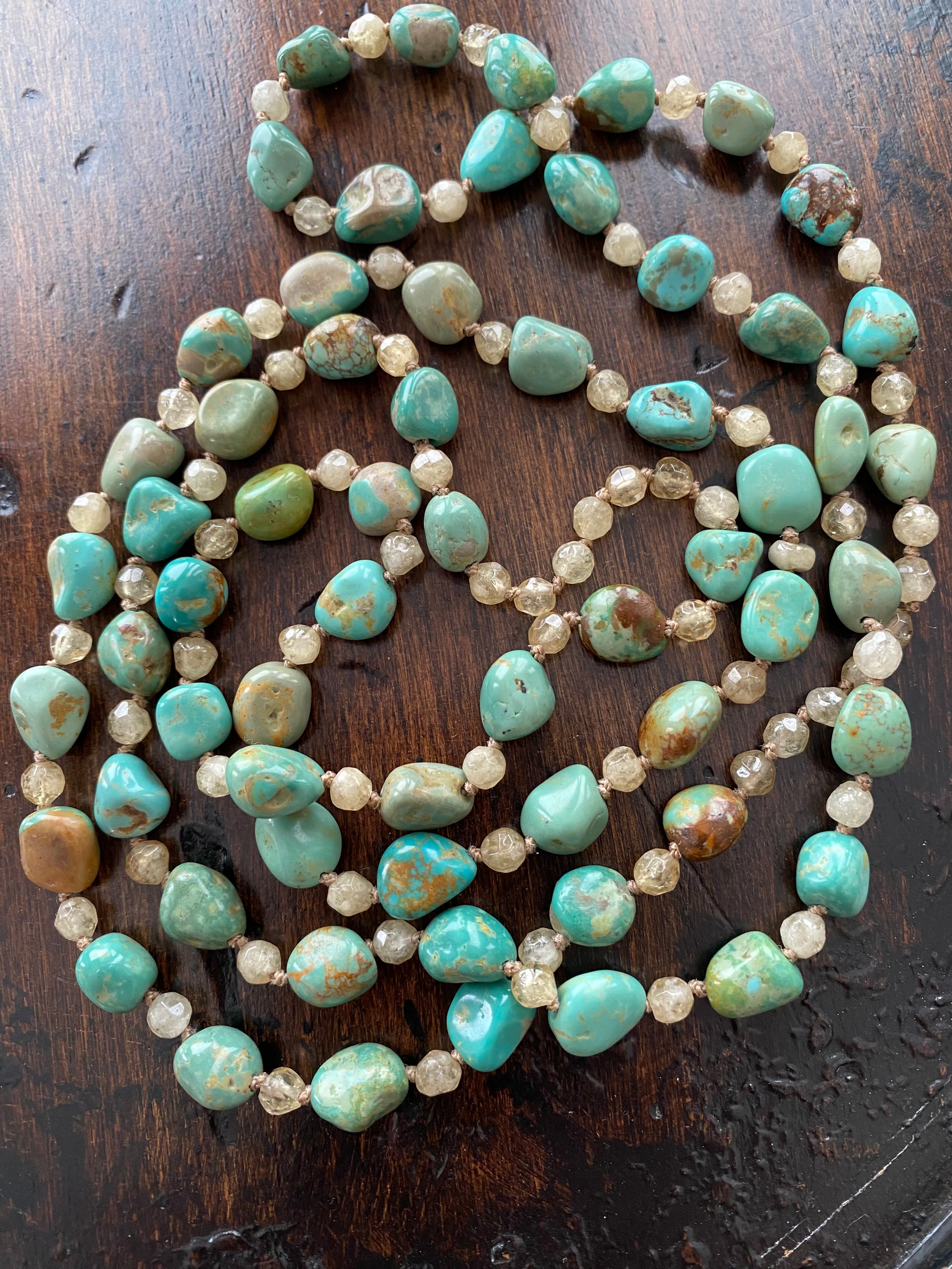 Kingman turquoise & citrine knotted necklace