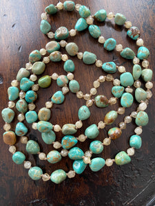 Kingman turquoise & citrine knotted necklace