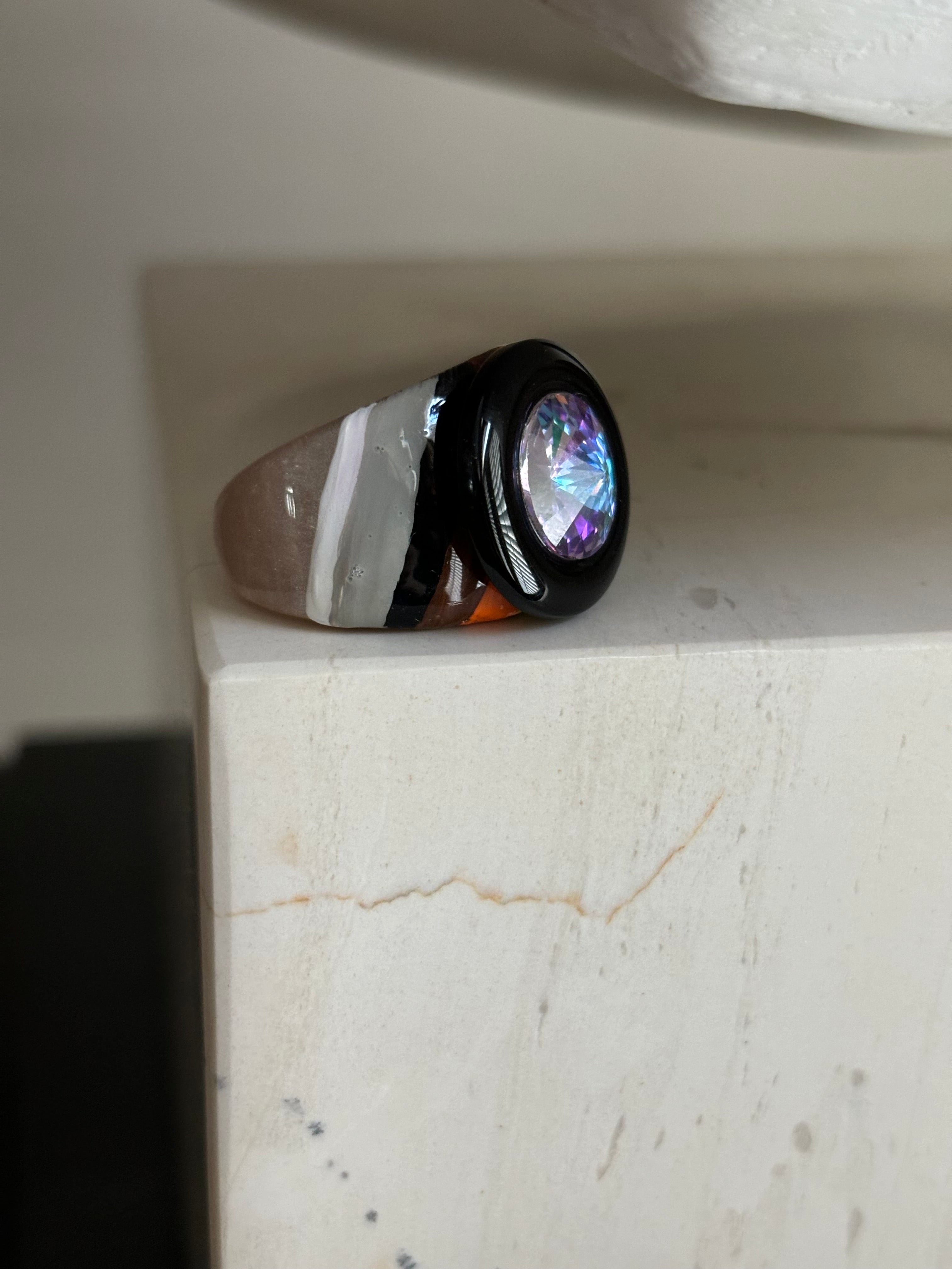 Orb handpainted ring - Retro Series / Electric (size 8)