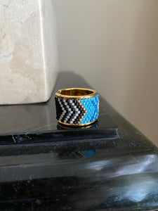 Beaded wide band ring - Evil Eye