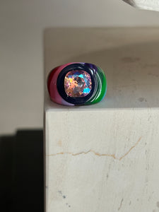 Orb handpainted ring - Retro Series / Rainbow (size 7)