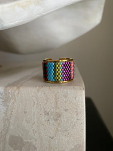 Beaded wide band ring - ColorBlock