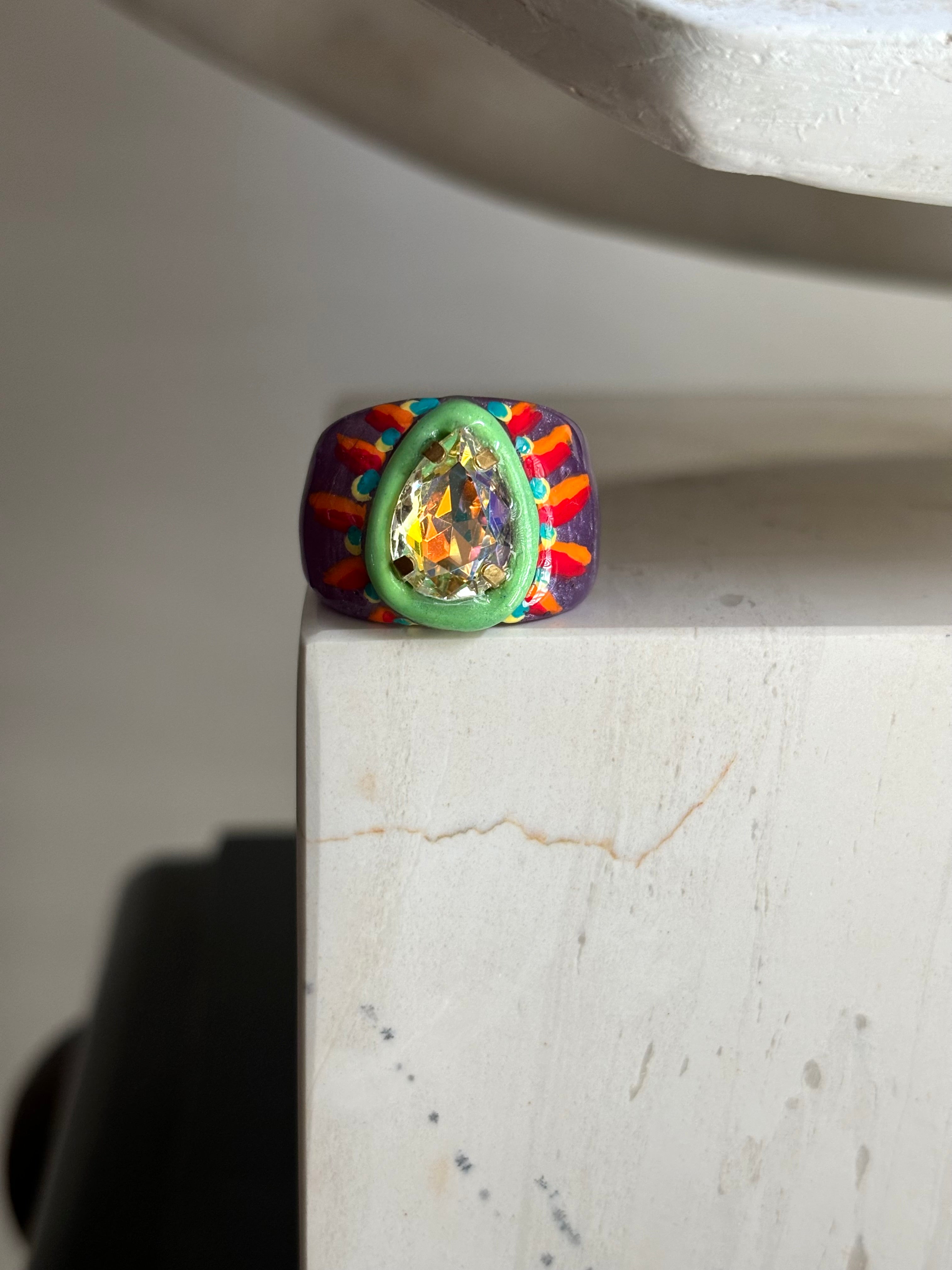 Orb handpainted ring - Retro Series / FireWorx (size 8)