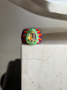 Orb handpainted ring - Retro Series / FireWorx (size 8)