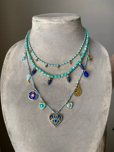 Knotted layering necklace with lapis